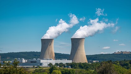 Towering Forms Against the Azure, with Wisps of White an Industrial Landscape.