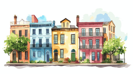 Fototapeta premium Savannah Historic District. Savannah Historic District hand drawn watercolor illustration