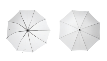  Two white umbrella photography diffusers, isolated on transparent background