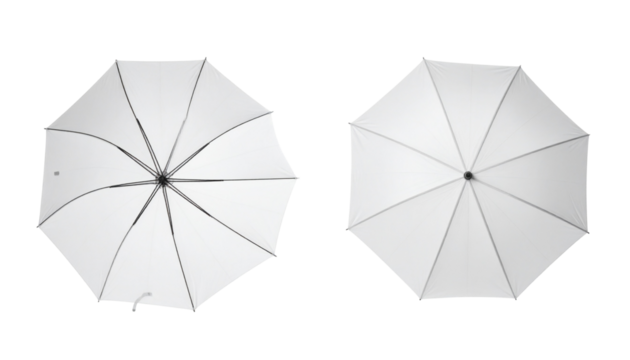  Two white umbrella photography diffusers, isolated on transparent background