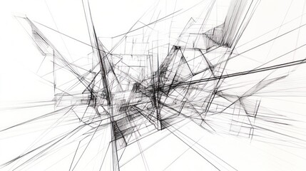 Abstract architectural sketch, chaotic lines, white background, design concept, for presentations