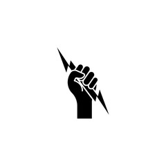 Fist and zipper isolated on white background. The hand clenched into a fist holds a lightning bolt. Power and energy concept. Vector illustration vector illustration, eps 10