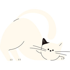 Cute White Cat with Black Ear Playing in a Playful Pose on a Transparent Background Isolated Vector Illustration