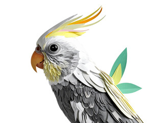Fototapeta premium Cockatiel creative paper cut artwork with vibrant colors and clear PNG transparency.