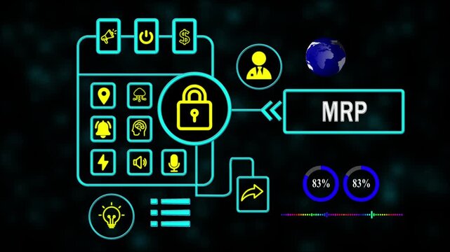 MRP (Material Requirement Planning) concept illustrating manufacturing industry processes, business automation, production planning, and efficient resource management.