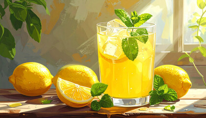 Freshly squeezed lemon juice with mint sprig