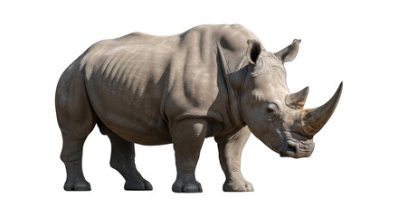 Obraz premium Isolated rhinoceros with thick, grey skin standing against a dark background