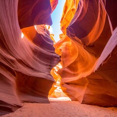 Vivid interior of a sculpted sandstone canyon with sunlit openings