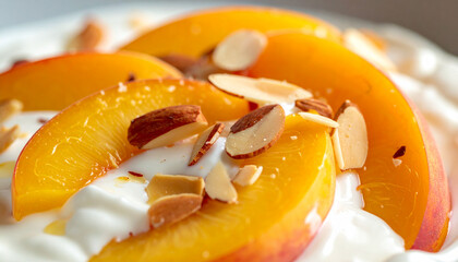  Yogurt with sliced peach and toasted almond slivers, macro close-up 412257.jpg