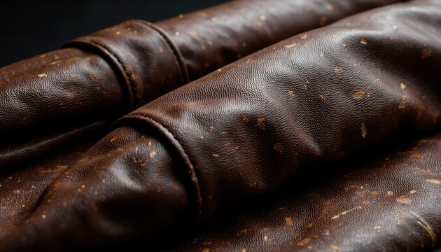 Close up abstract texture of aged worn brown leather material