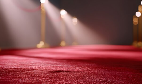  a gold luxury red carpet scene background. bokey and stage lights