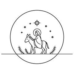 Mary on a Donkey Icon, vector, illustration, religious christmas