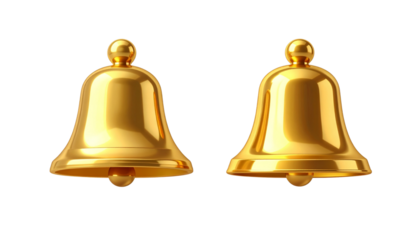  Shiny gold bell icon collection isolated on transparent background