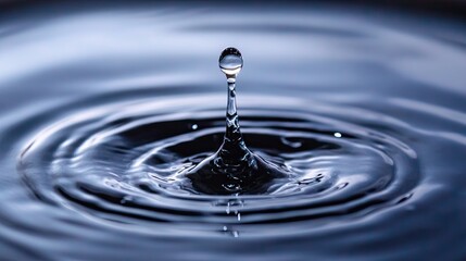 Mesmerizing water drop creating ripples, perfect for serene backgrounds and symbolic visuals, showing purity, cleanliness, and the beauty of fluid dynamics