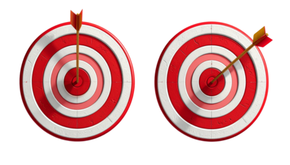  Target and golden arrow success concept variations isolated on transparent background
