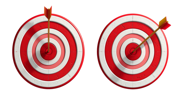  Target and golden arrow success concept variations isolated on transparent background