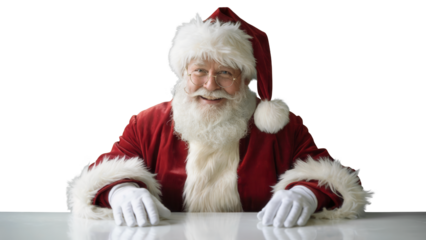 Jolly santa claus with a white beard and red suit isolated on transparent background