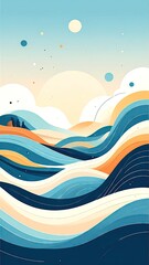 Abstract Landscape Illustration with Wavy Hills and Neon Green Accents