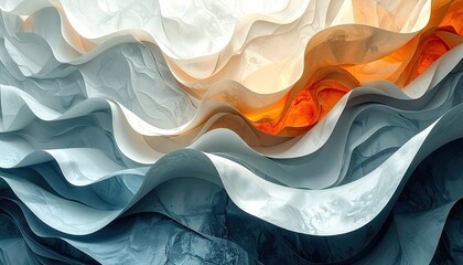 Abstract Landscape of Curving Layers in Warm and Cool Tones