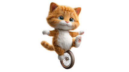 Unicycling feline: A captivating ginger cat showcases impressive balance and coordination as it fearlessly rides a unicycle. This whimsical image exudes playfulness and invites a smile.
