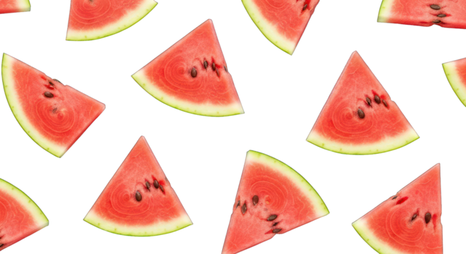 Many watermelon slices isolated on black create a bright, refreshing repeat pattern