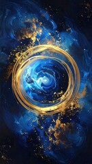 Abstract Cosmic Nebula with Golden Ring Design