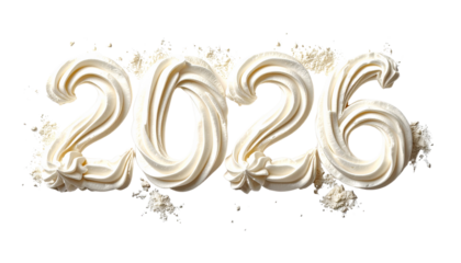 Happy New Year concept, 2026 written with whipped cream isolated on transparent background
