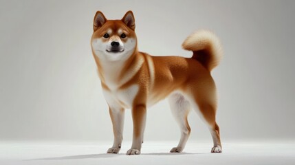 Dog stands in studio, isolated on white background; uses pet ads, web graphics