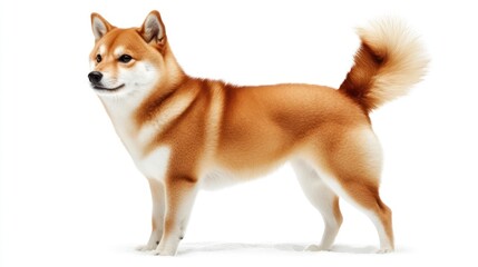 Shiba Inu, standing, full-body, on a white background, for advertising use