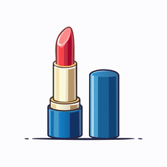 Obraz premium Vibrant red lipstick in a stylish blue case illustration.