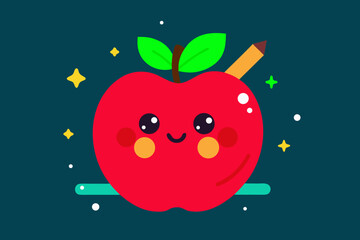 Red apple vector illustration with water drops fresh and juicy fruit icon