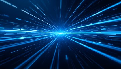 Vector Abstract Futuristic Energy Technology Background with Blue Light Rays, Speed Lines, and Motion Blur Over Dark Blue for Modern Digital Design Concepts
