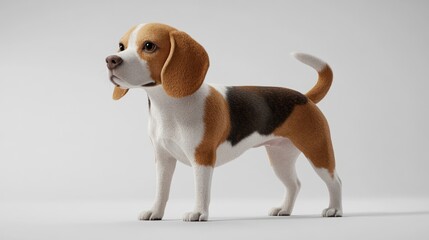Beagle dog stands in studio with plain background. Pet photo for educational use