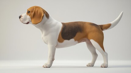 Beagle dog stands profile view, on a solid, bright background. Stock photo