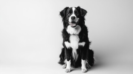 Dog sits centered on a plain background. Image for pet or animal themed use