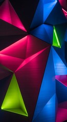 Vibrant Abstract Geometric Triangles with Neon Lighting.