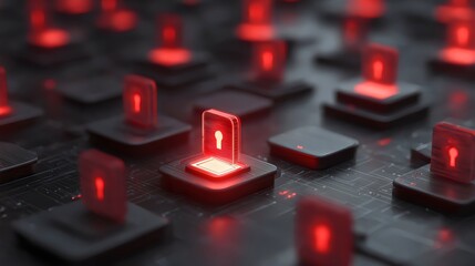 A digital concept of cybersecurity highlighting a glowing lock amidst a maze of dark circuits.