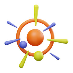 Abstract Digital Art Sphere With Orange Ring Yellow Blue Spikes And Spheres On Transparent Background