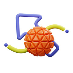 Abstract Orange Sphere With Geometric Facets Connected By Blue And Yellow Tubes On A Transparent Background