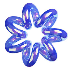 Abstract Swirling Blue Wavy Flower Shape With Glossy Reflective Surface And Iridescent Highlights On A Transparent Background