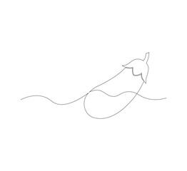 Obraz premium continuous line image eggplant , simple icon in scribble style, fresh vegetable. Vector illustration on white isolated background.