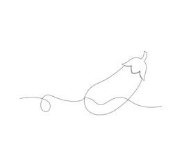 Obraz premium continuous line image eggplant , simple icon in scribble style, fresh vegetable. Vector illustration on white isolated background.