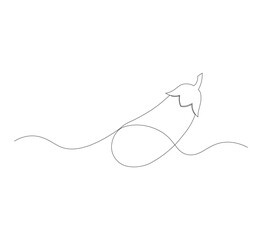 Obraz premium continuous line image eggplant , simple icon in scribble style, fresh vegetable. Vector illustration on white isolated background.
