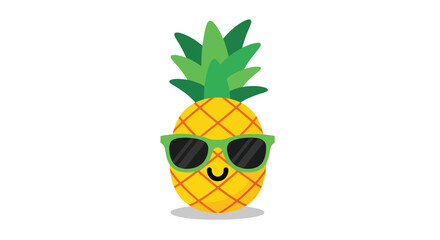Adorable cartoon pineapple wearing sunglasses smiling with a happy face.