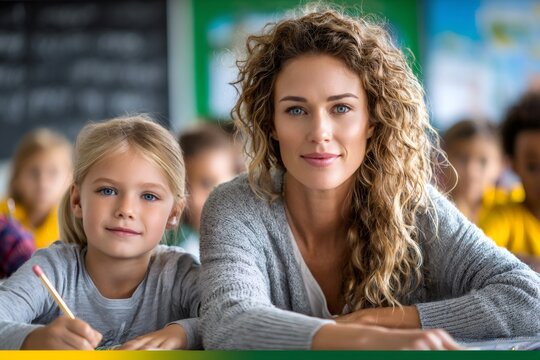 Teacher and student learning together in classroom
