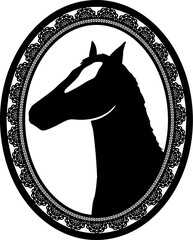 馬頭部分のみ　額入り風　モノクロシルエットイラスト