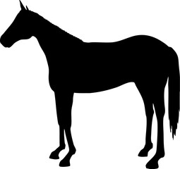 左向きに立つ馬　モノクロシルエットイラスト