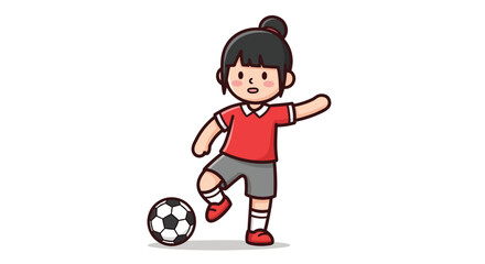 Cartoon Girl in Soccer Uniform Playing with a Football.