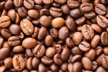 Coffee bean background, roast grain close up