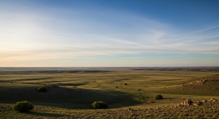 Obraz premium Expansive plains under a vast sky at sunset horizon